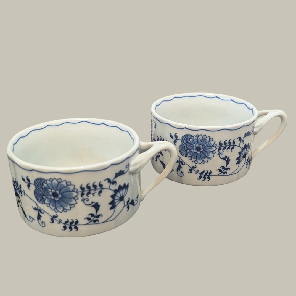 Blue Danube Soup Mug Blue White Split Handle 12oz Set of 2